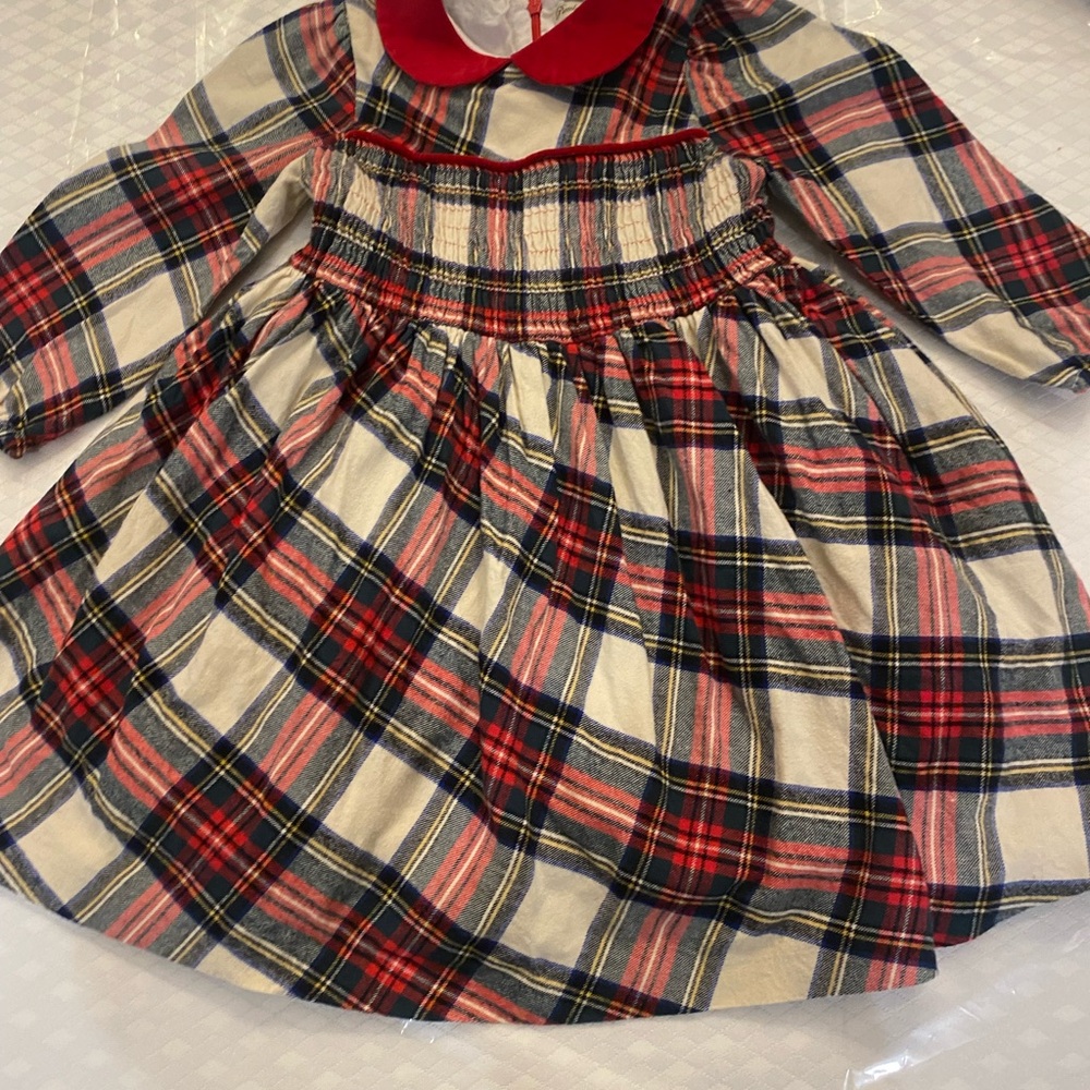 Plaid Kids Formal Dress with Red Collar